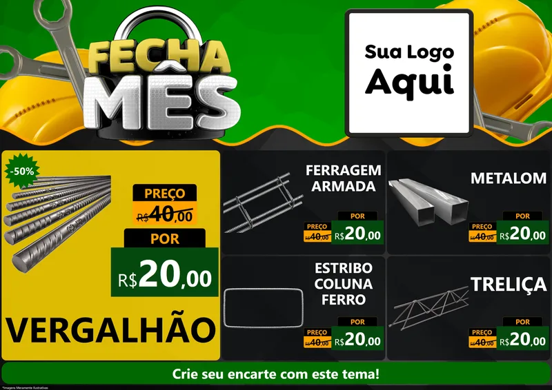 Modelo de Encarte para Encarte A4 Horizontal com o tema Fecha Mês para Ferragens