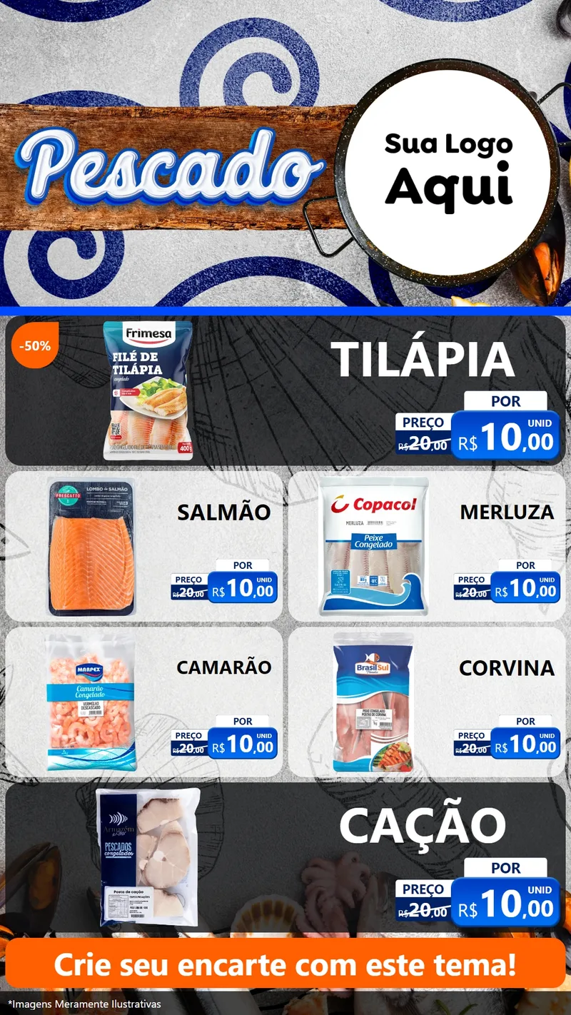 Modelo de TV para TV Vertical com o tema Pescado para Peixaria