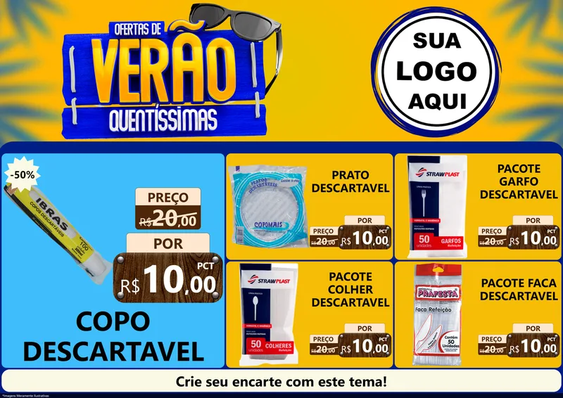 Modelo de Encarte para Encarte A4 Horizontal com o tema Ofertas de Verão Quentíssimas para Embalagens