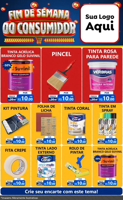 Modelo de Encarte para Encarte Grande com o tema Fim de Semana do Consumidor para Tintas e Ferramentas