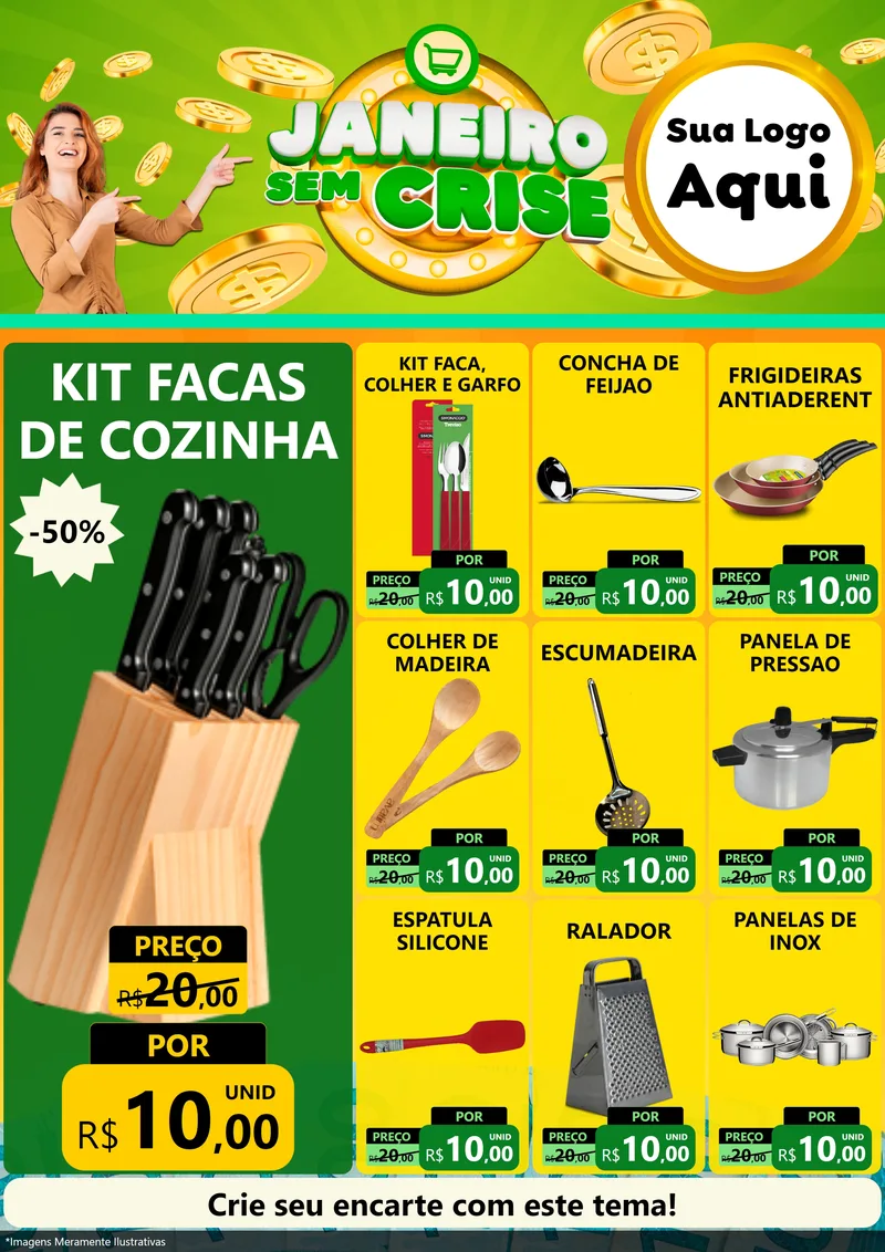 Modelo de Encarte para Encarte A4 Vertical com o tema Janeiro Sem Crise para Utilidades Domésticas