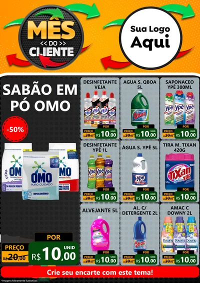 Modelo de Encarte para Encarte A4 Vertical com o tema Mês do Cliente para Produtos de Limpeza