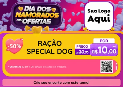 Modelo de Cartaz para Cartaz A4 Horizontal com o tema Dia Dos Namorados Com Ofertas para Pet Shop