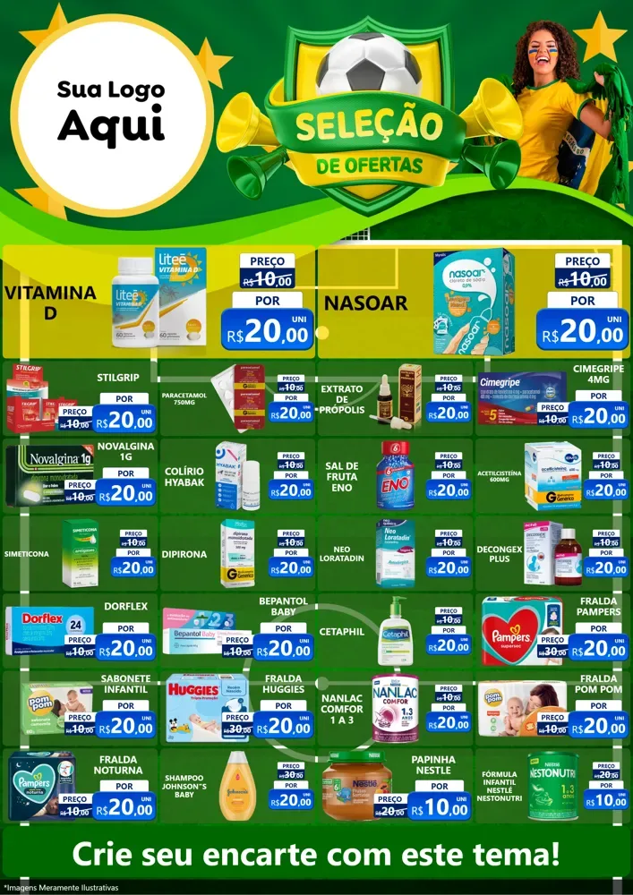 Modelo de Encarte para Encarte A4 Vertical com o tema Seleção de Ofertas - Copa para Farmácia