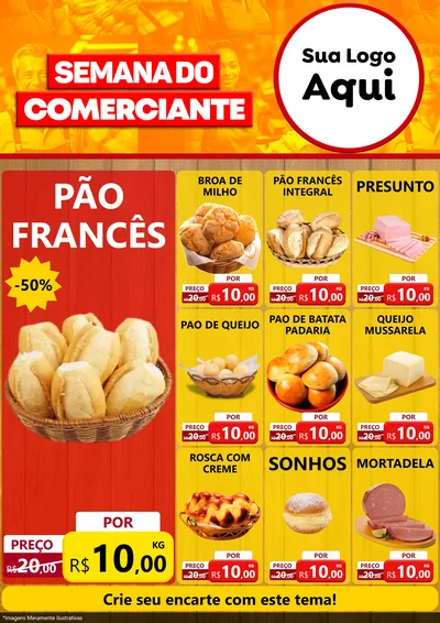 Modelo de Encarte para Encarte A4 Vertical com o tema Semana do Comerciante para Padaria
