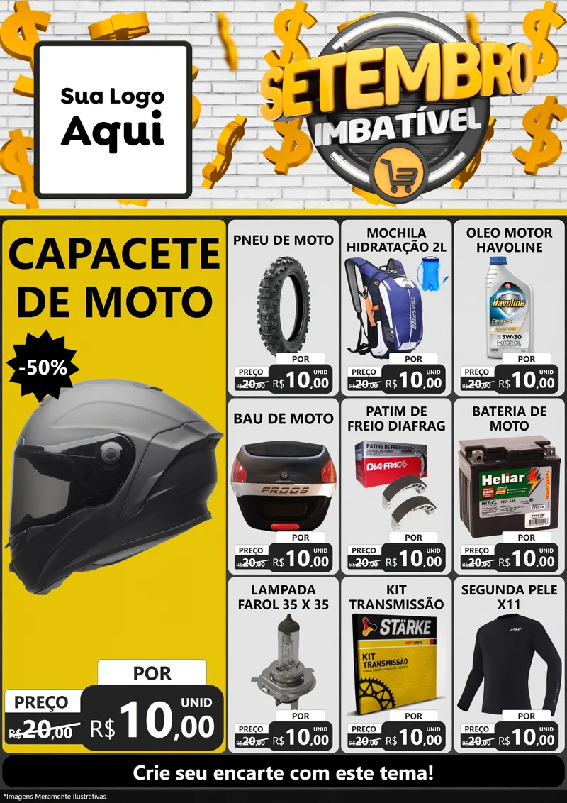Modelo de Encarte para Encarte A4 Vertical com o tema Setembro Imbatível para Moto peças