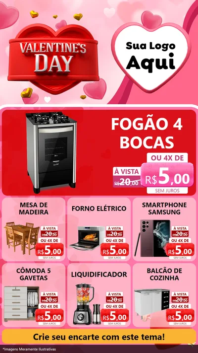Modelo de Rede Social para Stories com o tema Valentine's Day para Móveis e Eletro
