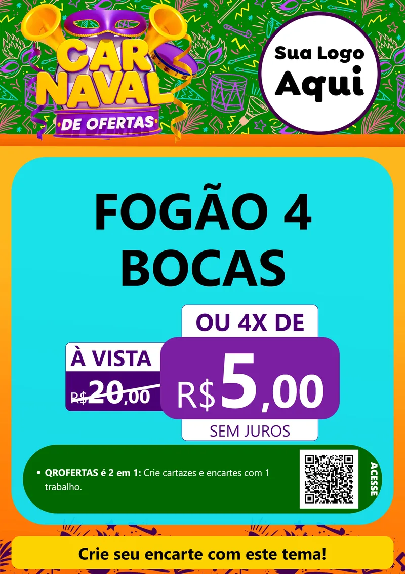 Modelo de Cartaz para Cartaz A4 Vertical com o tema Carnaval de Ofertas para Móveis e Eletro