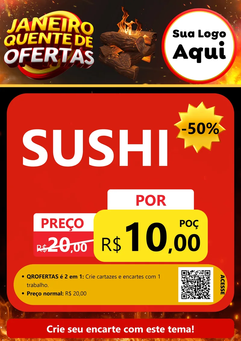 Modelo de Cartaz para Cartaz A4 Vertical com o tema Janeiro Quente de Ofertas para Comida japonesa