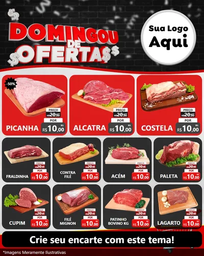 Modelo de Rede Social para Feed Instagram com o tema Domingou de Ofertas para Açougue