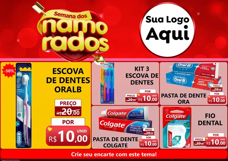 Modelo de Encarte para Encarte A4 Horizontal com o tema Semana dos namorados para Higiene Pessoal
