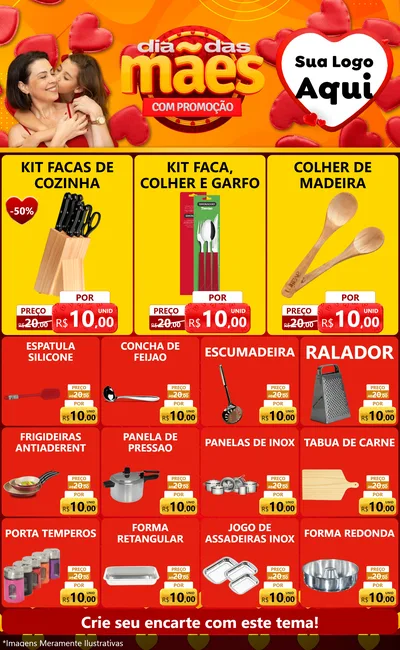 Modelo de Encarte para Encarte Grande com o tema Dia das Mães com Promoção para Utilidades Domésticas