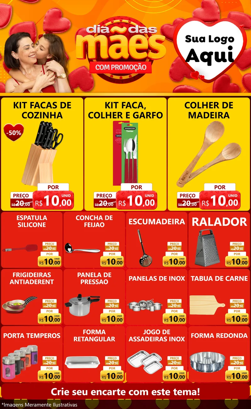 Modelo de Encarte para Encarte Grande com o tema Dia das Mães com Promoção para Utilidades Domésticas
