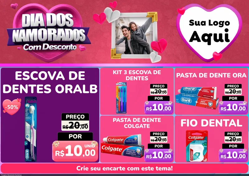 Modelo de Encarte para Encarte A4 Horizontal com o tema Dia Dos Namorados Com Desconto para Higiene Pessoal