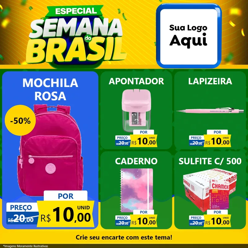 Modelo de Rede Social para Feed Facebook com o tema Especial Semana do Brasil para Papelaria