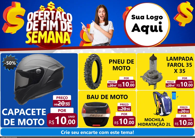Modelo de Encarte para Encarte A4 Horizontal com o tema Ofertaço de Fim de Semana para Moto peças