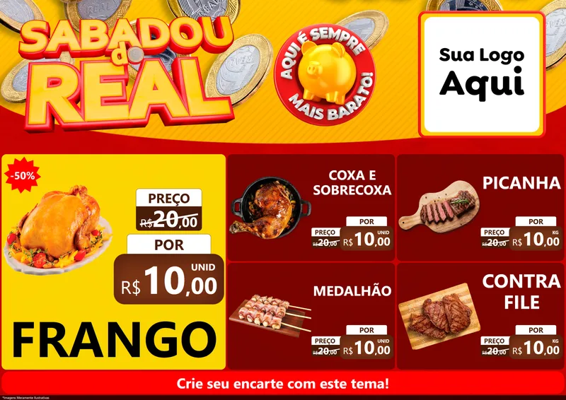 Modelo de Encarte para Encarte A4 Horizontal com o tema Sabadou do Real para Assados