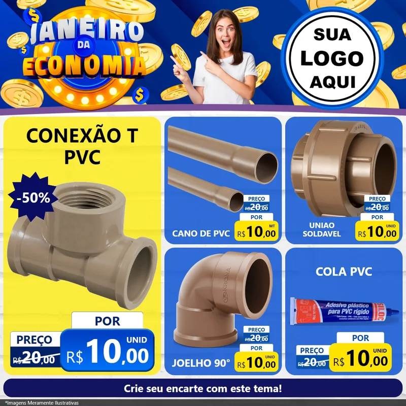 Modelo de Rede Social para Feed Facebook com o tema Janeiro da Economia para Tubos e conexões