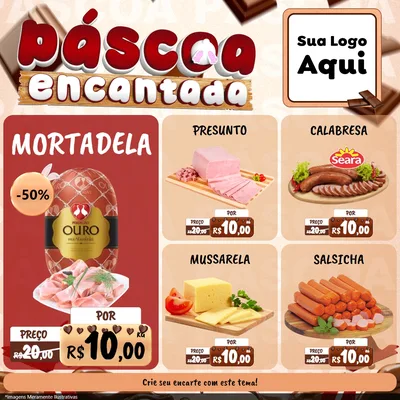 Modelo de Rede Social para Feed Facebook com o tema Páscoa Encantada para Frios e Laticínios