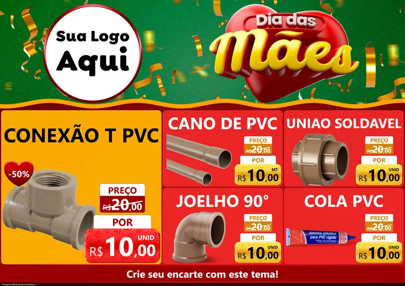 Modelo de Encarte para Encarte A4 Horizontal com o tema Dia das Mães para Tubos e conexões