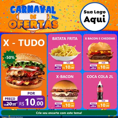 Modelo de Rede Social para Feed Facebook com o tema Carnaval de Ofertas para Hamburgueria