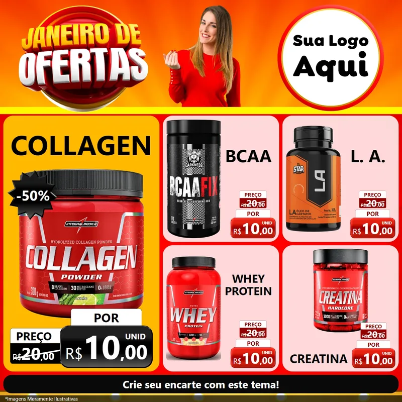 Modelo de Rede Social para Feed Facebook com o tema Janeiro de Ofertas para Suplementos alimentares