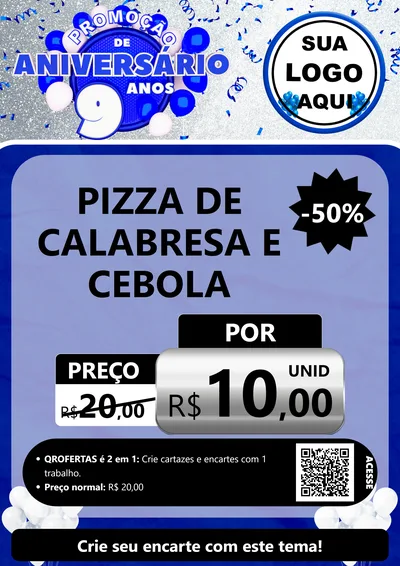 Modelo de Cartaz para Cartaz A4 Vertical com o tema Promoção de Aniversário - 9 Anos para Pizzaria