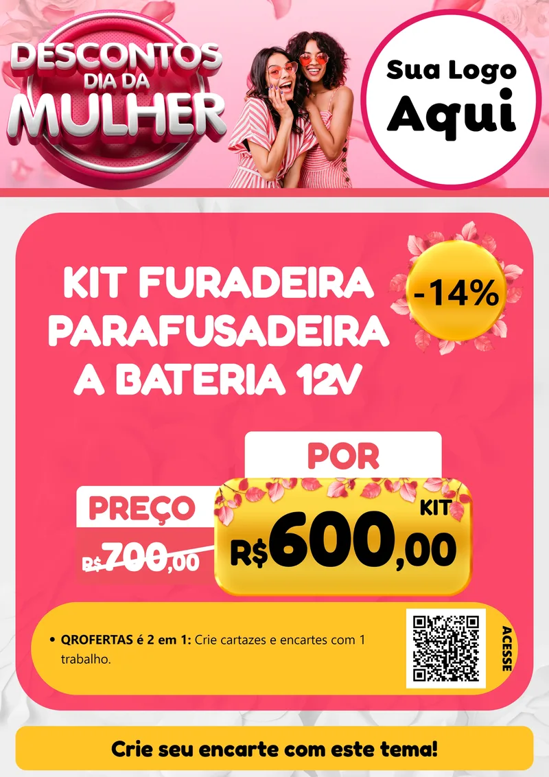 Modelo de Cartaz para Cartaz A4 Vertical com o tema Descontos Dia da Mulher para Maquinas e Ferramentas