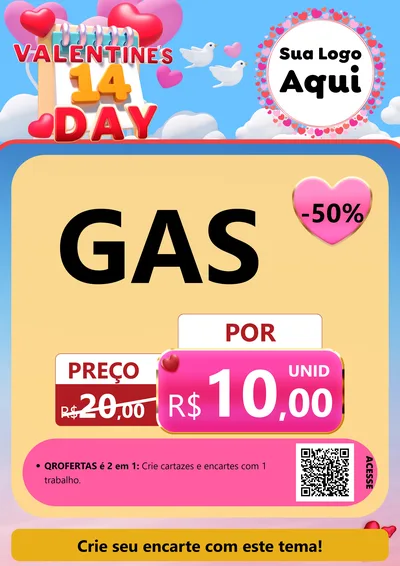 Modelo de Cartaz para Cartaz A4 Vertical com o tema Valentine's Day para Água e gás