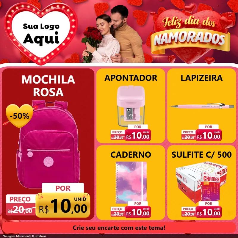 Modelo de Rede Social para Feed Facebook com o tema Feliz Dia Dos Namorados para Papelaria