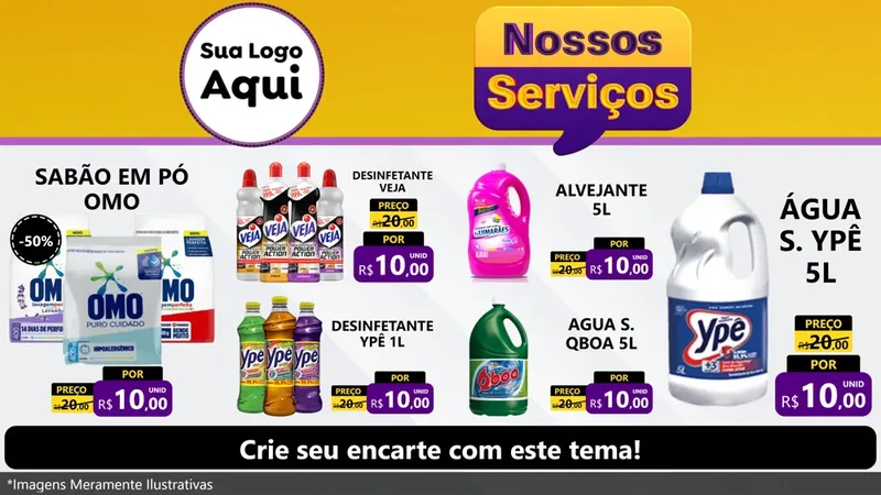 Modelo de TV para TV Horizontal com o tema Nossos Serviços para Produtos de Limpeza