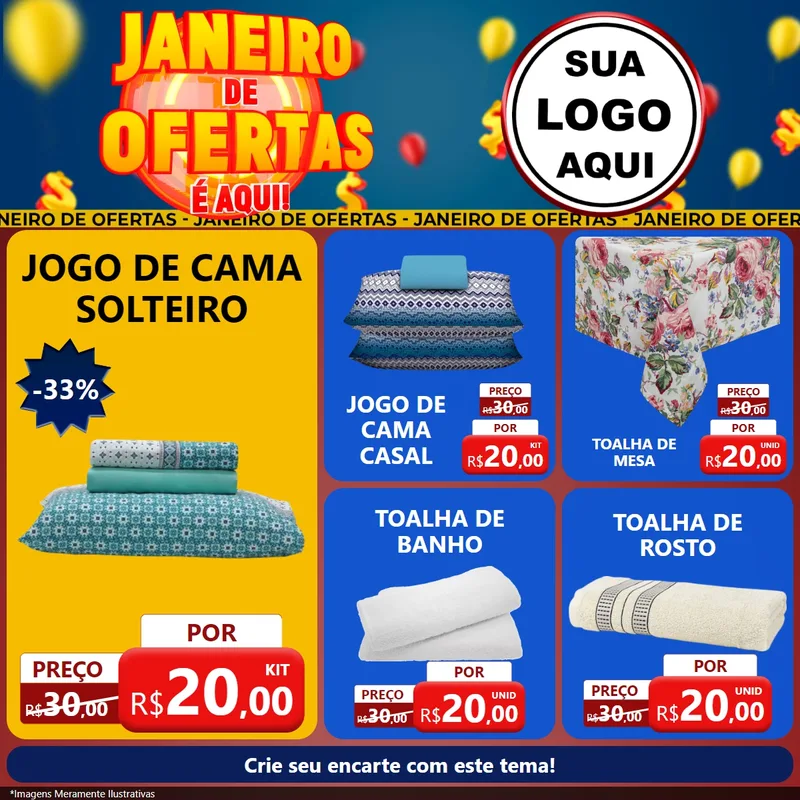 Modelo de Rede Social para Feed Facebook com o tema Janeiro de Ofertas É Aqui! para Cama, Mesa e Banho