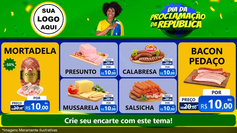 Modelo de TV para TV Horizontal com o tema Dia Da Proclamação Da República para Frios e Laticínios