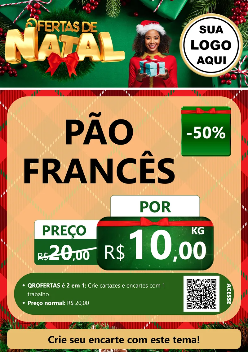 Modelo de Cartaz para Cartaz A4 Vertical com o tema Ofertas de Natal para Padaria