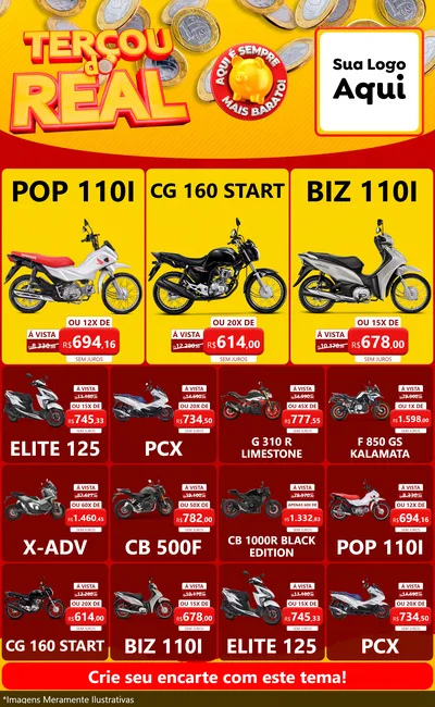 Modelo de Encarte para Encarte Grande com o tema Terçou do Real para Concessionaria de Motos
