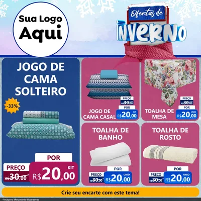 Modelo de Rede Social para Feed Facebook com o tema Ofertas de Inverno para Cama, Mesa e Banho
