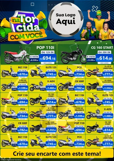 Modelo de Encarte para Encarte A4 Vertical com o tema Na Torcida Com Você - Copa para Concessionaria de Motos