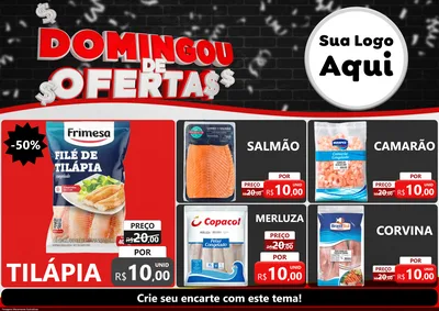 Modelo de Encarte para Encarte A4 Horizontal com o tema Domingou de Ofertas para Peixaria