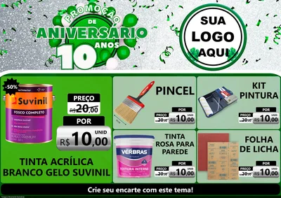 Modelo de Encarte para Encarte A4 Horizontal com o tema Promoção de Aniversário - 10 Anos para Tintas e Ferramentas