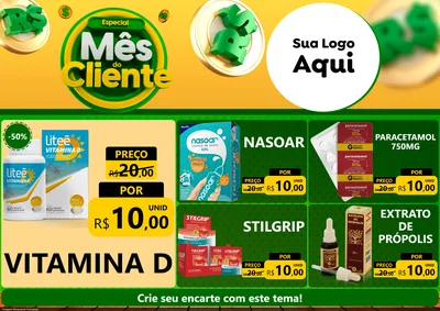 Modelo de Encarte para Encarte A4 Horizontal com o tema Especial Mês do Cliente para Farmácia