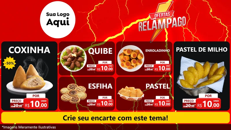 Modelo de TV para TV Horizontal com o tema Ofertas Relâmpago para Salgadaria
