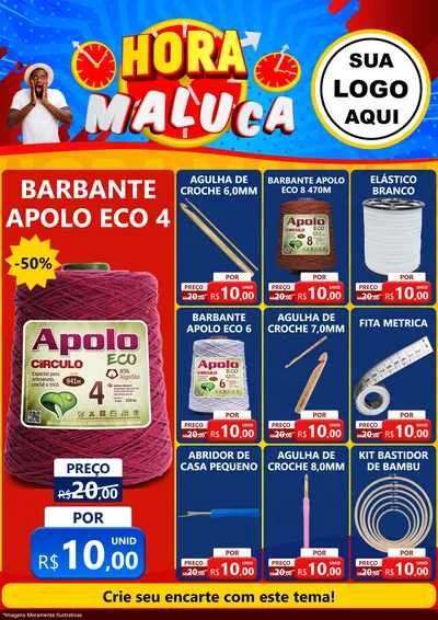 Modelo de Encarte para Encarte A4 Vertical com o tema Hora Maluca para Armarinho e Aviamentos