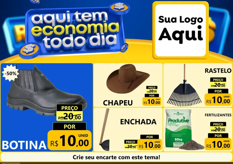 Modelo de Encarte para Encarte A4 Horizontal com o tema Aqui Tem Economia Todo Dia para Agropecuária