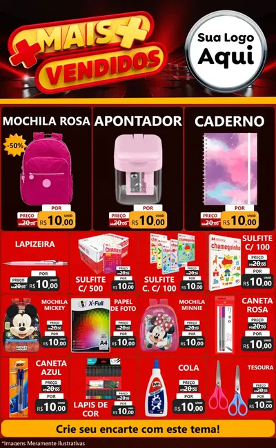 Modelo de Encarte para Encarte Grande com o tema Mais Vendidos para Papelaria