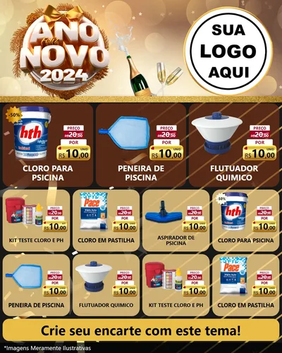 Modelo de Rede Social para Feed Instagram com o tema Feliz Ano Novo 2027 para Produtos para Piscina