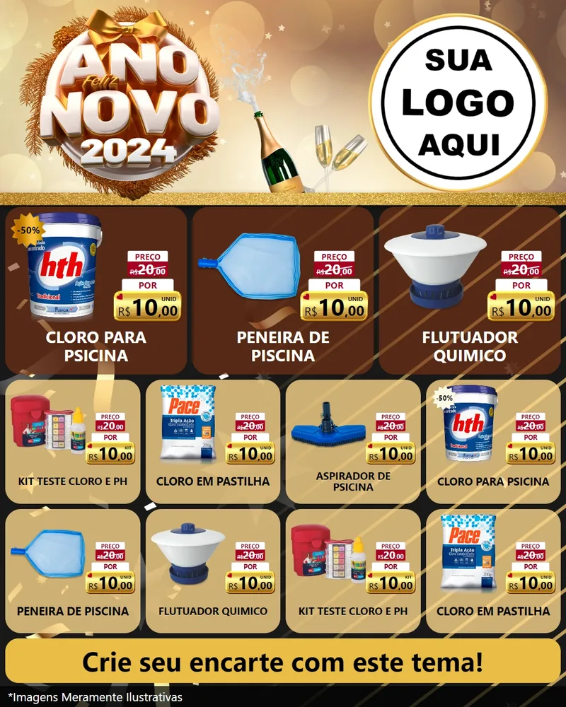 Modelo de Rede Social para Feed Instagram com o tema Feliz Ano Novo 2027 para Produtos para Piscina