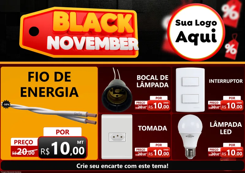 Modelo de Encarte para Encarte A4 Horizontal com o tema Black November para Materiais Elétricos