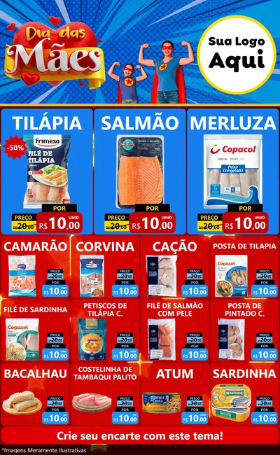 Modelo de Encarte para Encarte Grande com o tema Dia das Mães para Peixaria