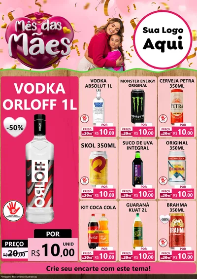Modelo de Encarte para Encarte A4 Vertical com o tema Mês das Mães para Distribuidora de bebidas