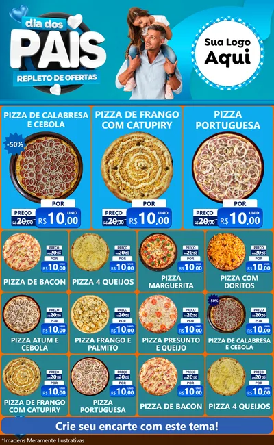 Modelo de Encarte para Encarte Grande com o tema Dia Dos Pais Repleto de Ofertas para Pizzaria